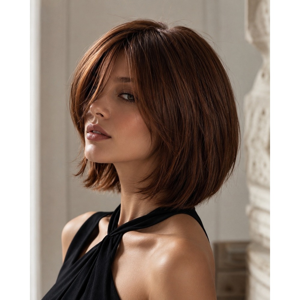 Tony of Beverly Vintage Short Auburn Brown Synthetic Bob Wig Layered Side